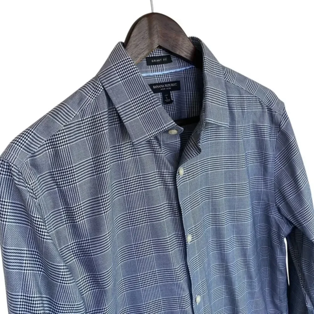 Banana Republic Grant Fit Black and White Gingham Button Down Shirt - Large Tall